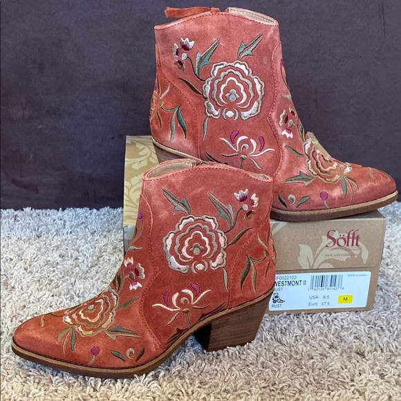 Sofft Shoes - NIB--Sofft Suede Embroidered Ankle Bootie